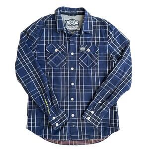 SUPERDRY Washbasket Long Sleeve Shirt Jacket Navy Blue Check Lined Size XLarge